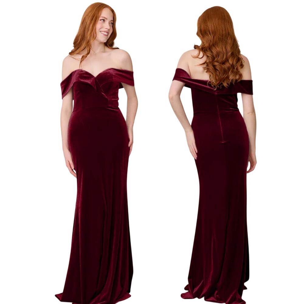 Revelry Bardot Velvet Gown Off Shoulder Sweetheart Neck Burgundy Red Womens 6